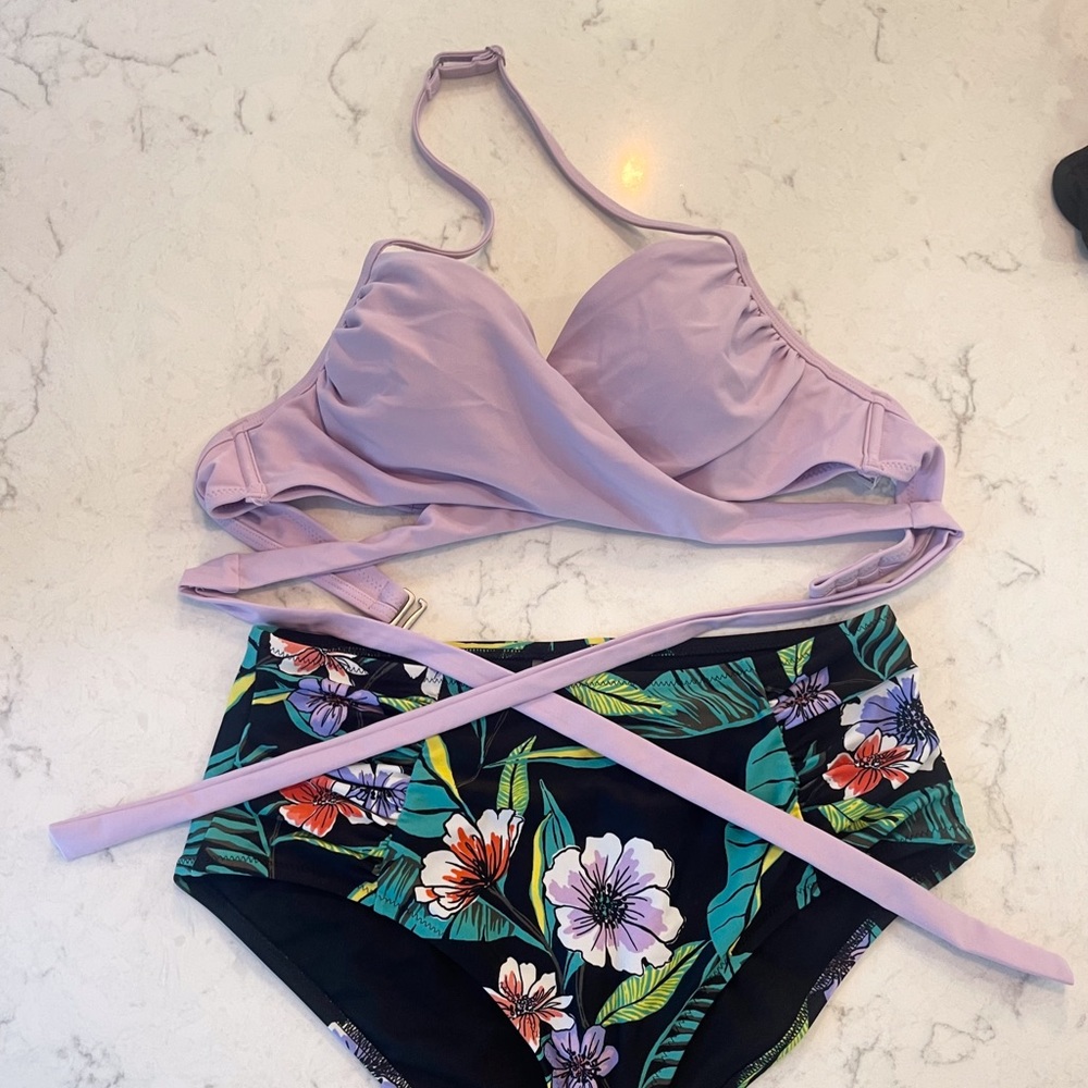 Old Navy Bikini - Lavender Wrap Top and Floral Bottoms